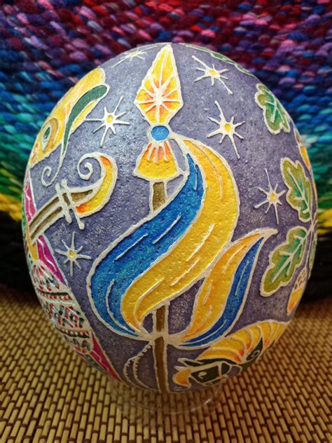 Ukrainian Carved Ostrich Egg Art Cossack Mamai Handmade Gift Pysanka