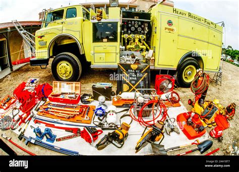 A Collection Of Equipment Carried By A Heavy Rescue Fire Truck In