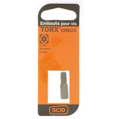 Embout de vissage 25 mm étoilé creux S2 SCID T30 Vendu par 1 de