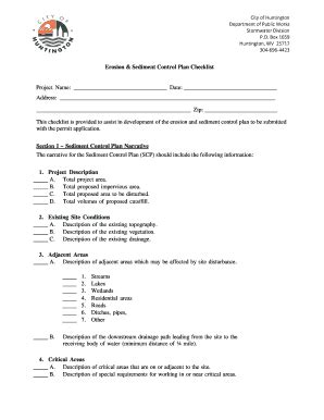 Fillable Online Erosion Sediment Control Plan Checklist City Of