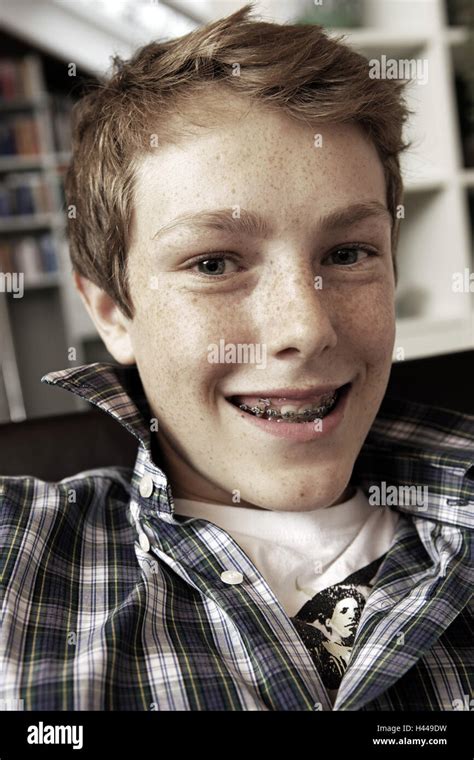 Boy Brace Smile Portrait Stock Photo Alamy