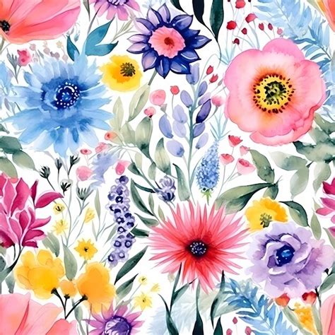 Premium Ai Image Watercolor Flowers Bouquet Seamless Pattern