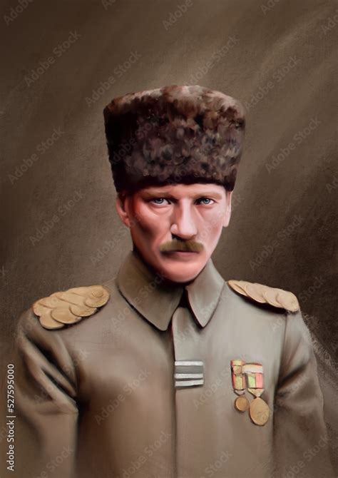 Portraid Of Mustafa Kemal Ataturk In Military Suit Illustration Stock