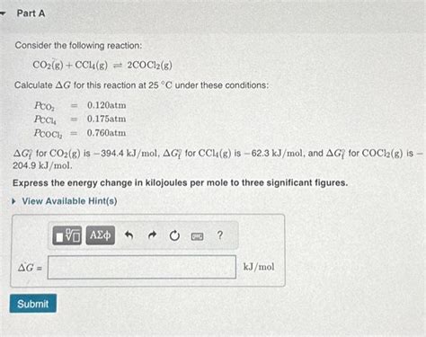 Solved Part A Consider The Following Reaction Co2g