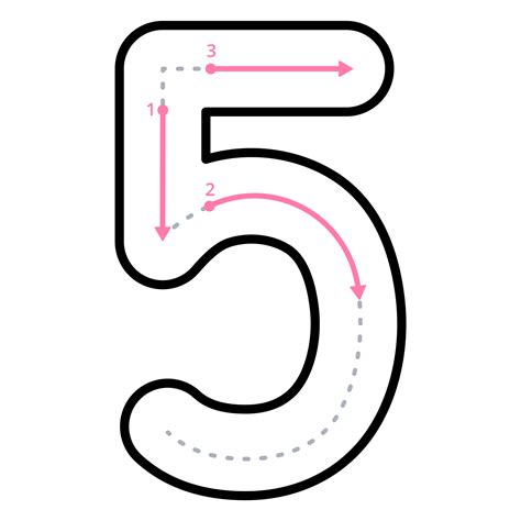 How to write number 5 with tracing guide 20047409 PNG 