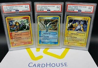 Mavin PSA 9 MINT Suicune Raikou Entei Gold Star Ex Unseen Forces Holo