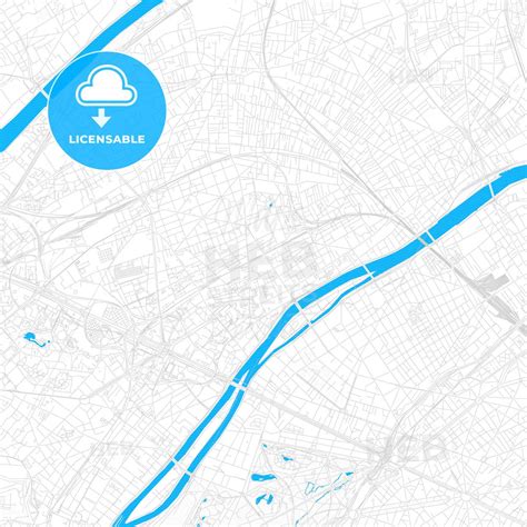 Vector map of Courbevoie, Hauts-de-Seine, France with emphasis on water ...