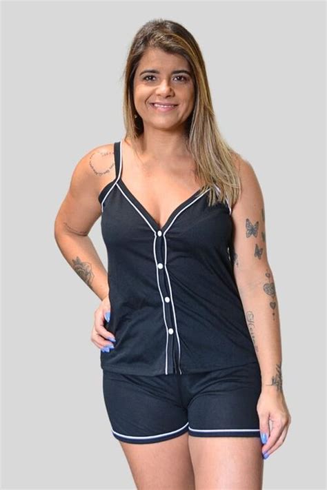 Comprar 506 Short doll botões verão preto Fabrica de Pijamas Atacado