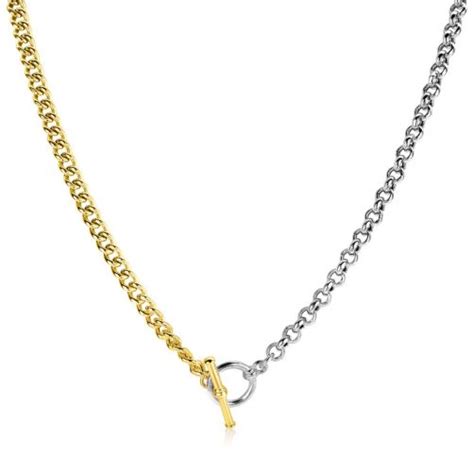 Zinzi Zilveren Bicolor Ketting Met Trendy Jasseron En Gold Plated