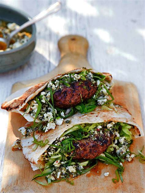 Lamb Burgers With Mint Feta Pesto Williams Sonoma Taste Lamb Burgers Food Cooking