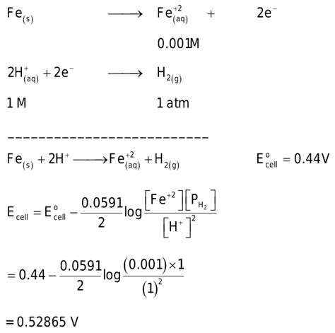 Calculate The Emf Of The Cell Fe S 2 H 1M Fe2 0 001M H2 G