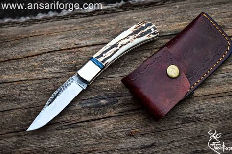 Custom made high carbon steel forged stag handle pocket knife | Ansari ...