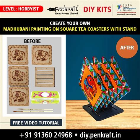 Madhubani Painting On Square Tea Coasters With Stand Tea Coaster Diy