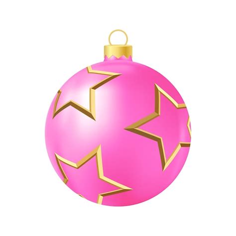 Premium Vector Pink Christmas Tree Toy With Golden Stars Realistic