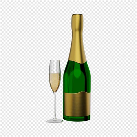 Premium PSD Champagne Bottle And Filled Champagne Glass Celebration