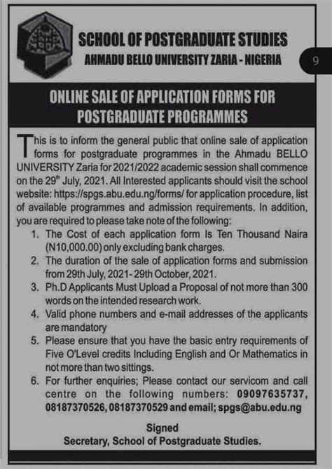 Abu Announces Sale Of Application Forms For Postgraduate