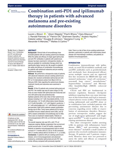 Pdf Combination Anti Pd And Ipilimumab Therapy In Patients With