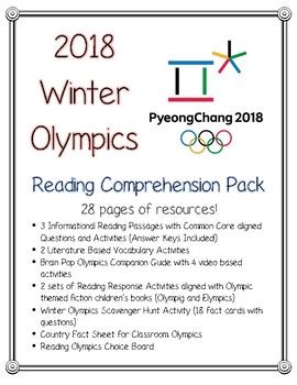 Winter Olympics Reading Comprehension Pack Pyeongchang Olympic Games