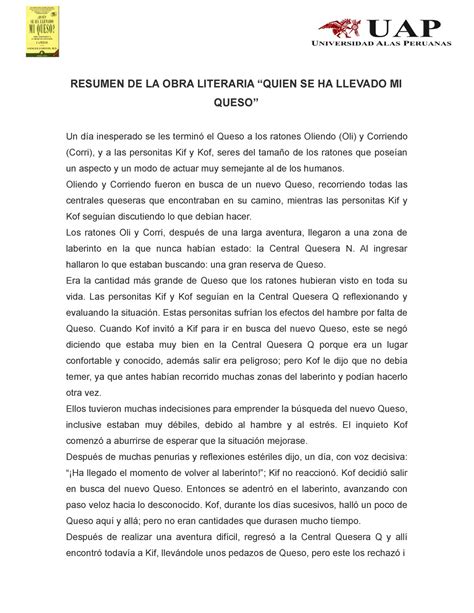 R Obra Literaria Quien Se Llevo Mi Queso Resumen De La Obra Literaria