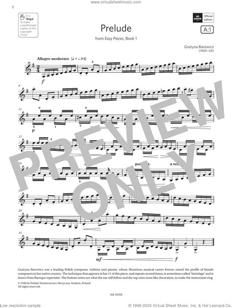 Prelude Grade 4 A1 From The Abrsm Violin Syllabus From 2024 Sheet