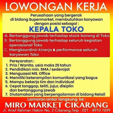 Lowongan Kepala Toko Supermarket Cikarang AtmaGo