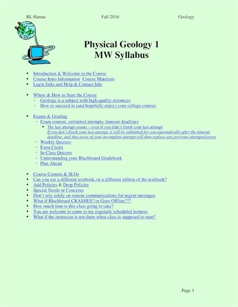 Pdf Physical Geology Mw Syllabus Las Positas Collegelpc