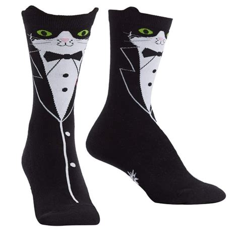 Sock It To Me Tuxedo Cat One Size Fits Most Black Ladies Crew Socks