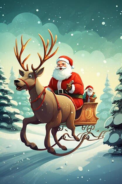 Premium Ai Image Illustration Of A Deer Riding A Sleigh And Santa