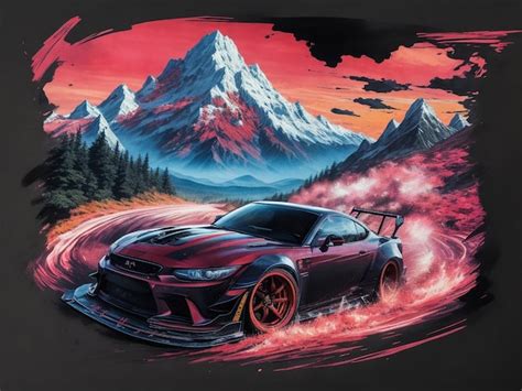 Premium Ai Image A Beautiful T Shirt Design Illustration Car Drifting