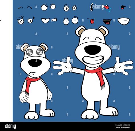 Funny Standing Polar Bear Character Cartoon Kawaii Expressions Set In