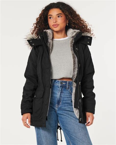 Hollister Faux Fur Lined Cozy Parka In Black Lyst Uk