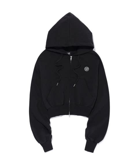 Musinsa Wooalong Wave Logo Crop Hood Zip Up Black