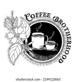 Black White Hand Drawn Coffee Logo Stock Vector (Royalty Free) 2199123065 | Shutterstock