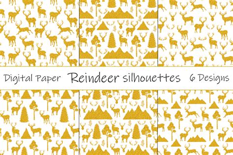 Set Pattern Reindeer Golden Silhouettes Graphic By Shishkovaiv