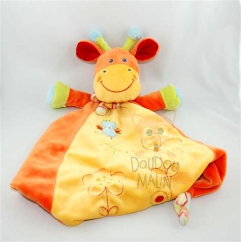 Mots D Enfants Doudou Girafe Plat Losange Orange Jaune Bleu Vert Fleur