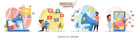 Digital Marketing Concept Scenes Set Marketers Stock Vector Royalty