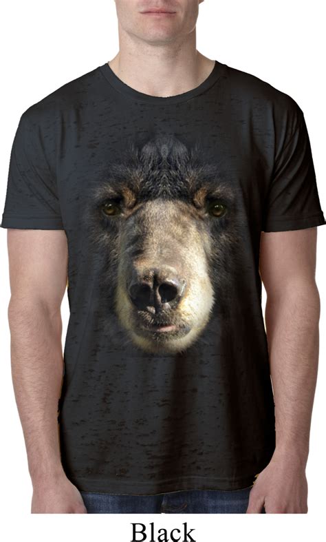 Mens Black Bear Shirt Big Black Bear Face Black Burnout T Shirt Big