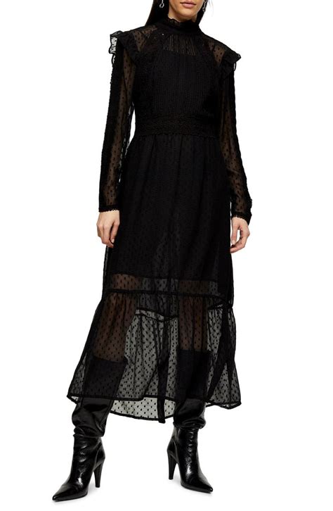 Topshop Long Sleeve Lace Trim Midi Dress Nordstrom