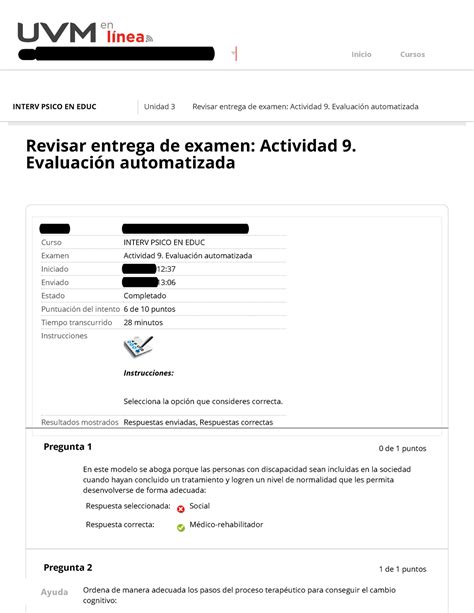 Revisar Entrega De Examen Actividad 9 Evaluación Interv Psico En Educ Unidad 3 Revisar