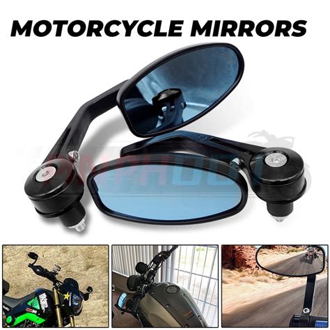 Motorcycle Side Mirror Universal Round Bar End Rear Mirrors Oval