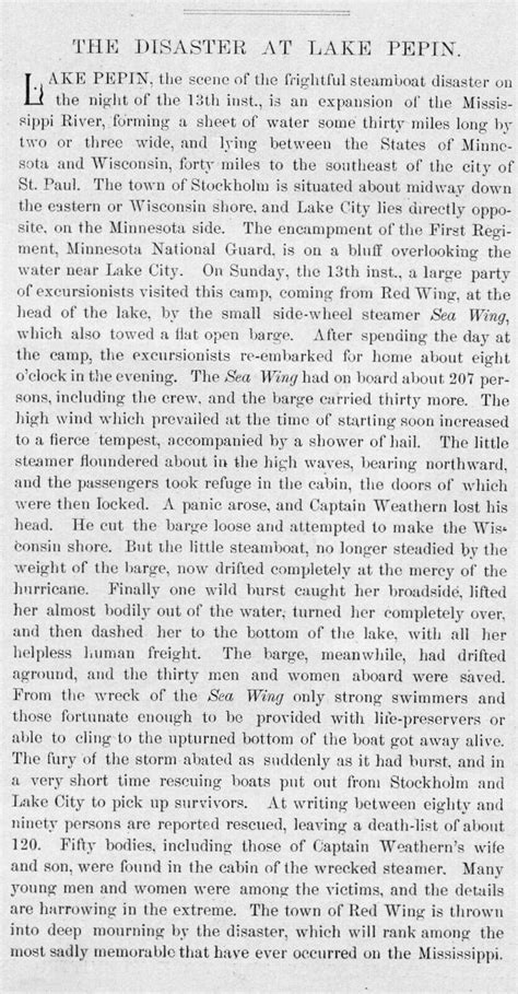 Lake Pepin Minnesota Nautical Disaster Steamer Sea Wing Turned Over By Storm Ebay