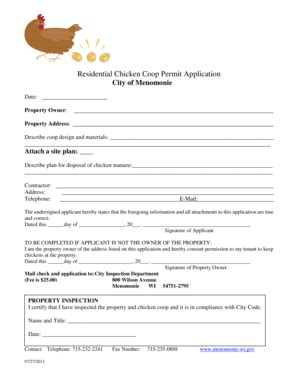 Fillable Online Residential Chicken Coop Permit BApplicationb City Of