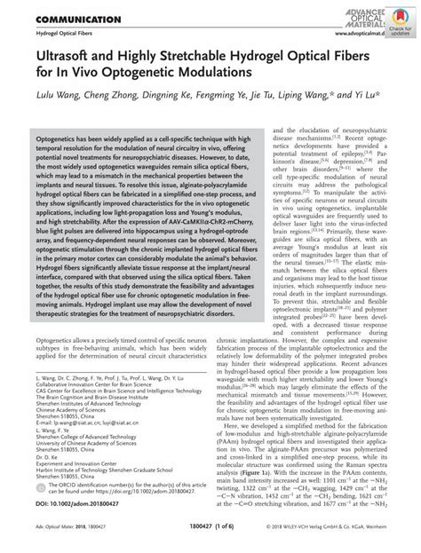 PDF Ultrasoft And Highly Stretchable Hydrogel Optical Fibers