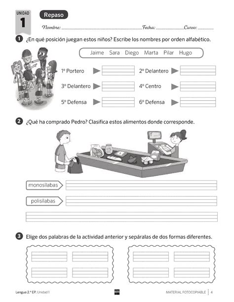 2º prim Lengua refuerzo repaso ampliacion 1 En qué posición juegan