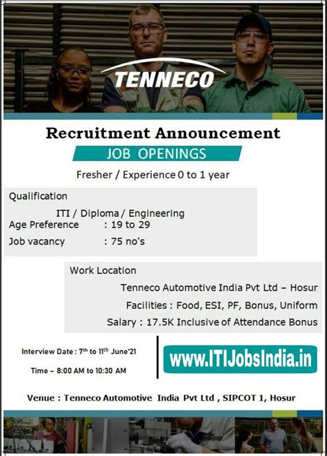 Recruitment Iti Diploma Engineering Candidates For Tenneco