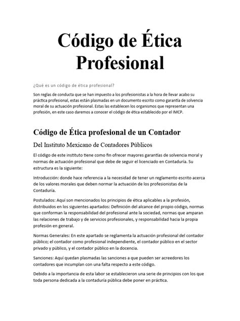 Codigo De Etica Profesional Pdf Contador Moralidad