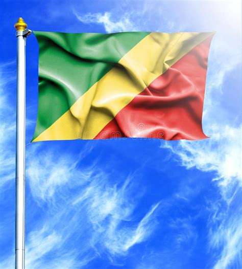 Blue Sky And Mast With Hanged Waving Flag Of Congo Republic Stock