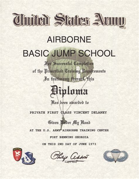 Army Basic Jump School Certificate