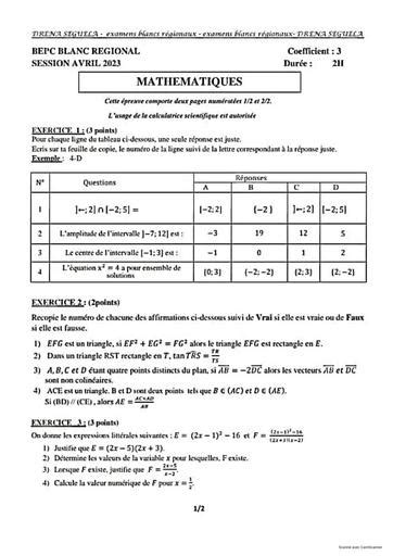 Bepc 2023 Maths Seguela By Tehua Pdf