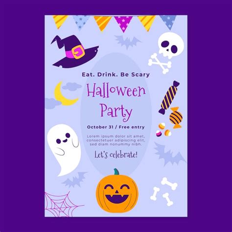 Plantilla de invitación de fiesta de halloween plana Vector Gratis